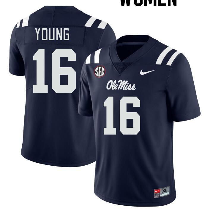 Women #16 Teja Young Ole Miss Rebels College Football Jerseyes Stitched Sale-Navy - Click Image to Close